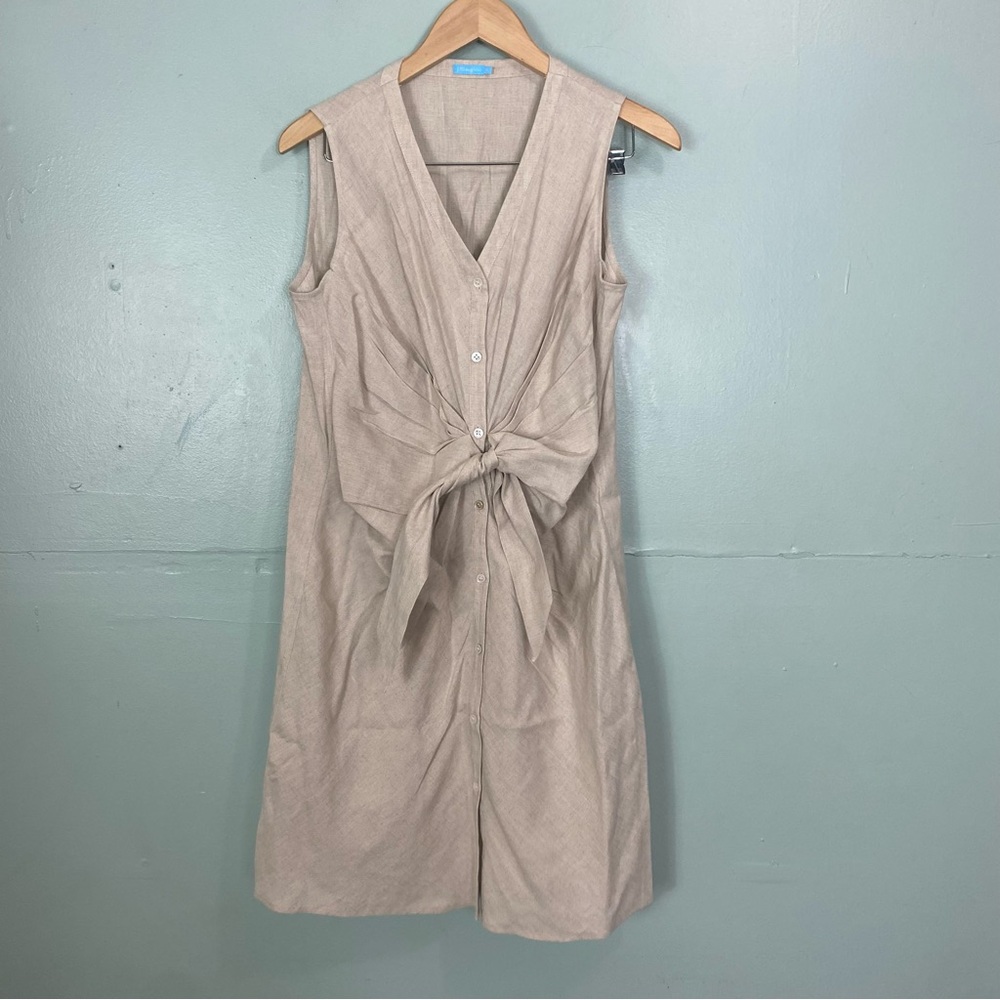 J McLaughlin Linen Selena Tie Front Button Dress Sleeveless Beige Size XL